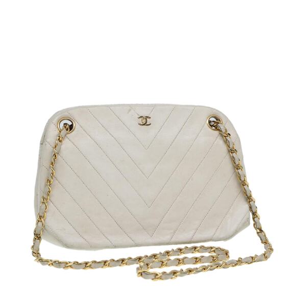 CHANEL V Stitch Chain Hand Bag Leather White CC - Picture 1 of 16